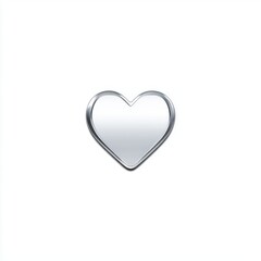 Fototapeta premium Glossy Silver Heart Shape Emblem Against Pure White Background With Subtle Shadow