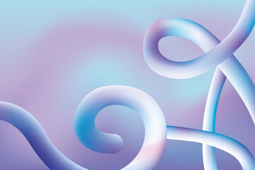 Abstract flowing 3d shapes with iridescent color gradient on soft purple and blue background