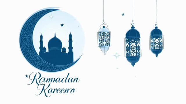 Ramadan Kareem lanterns and mosque silhouette 4k motion background video