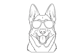 Fototapeta premium German Shepherd Coloring Page Outline Vector Illustration for Kids, Funny German Shepherd Coloring book