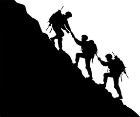 Mountain Climbers Helping Each Other Silhouette Vector