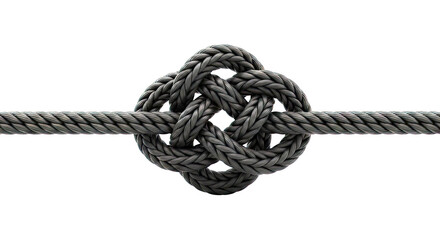 Obraz premium Intricate Black Rope Knot on White Background