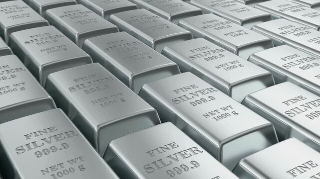 Rows of Fine Silver Bars Investment and Wealth