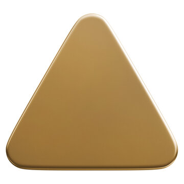 Gold rounded triangle abstract shape and golden glossy metallic puffy geometric art object, 3d illustration
