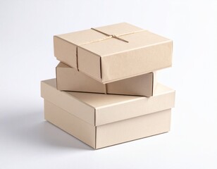 Stack of Blank Cardboard Shipping Boxes Isolated on White
