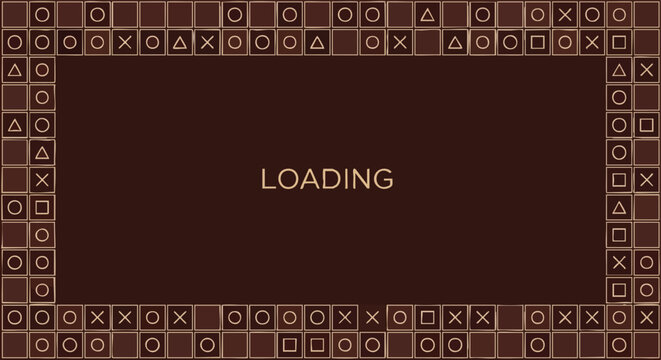 Loading Screen. Abstract Game Border. Retro UI Elements. Brown Background.