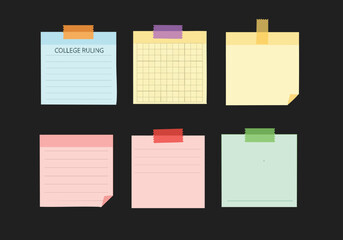 Sticky Notes Collection. Paper Notes. Office Supplies. Colorful Notes. Isolated Background.