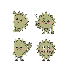 Fototapeta premium Cartoon sun characters showing different emotions and gestures with copy space