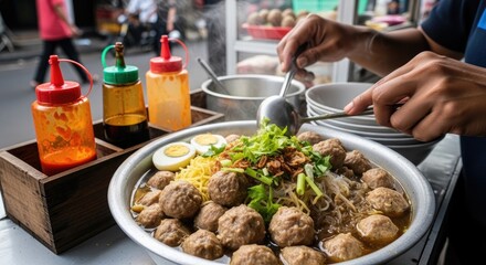 Delicious Indonesian Meatball Soup Served Freshly Prepared.