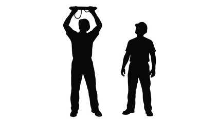 Silhouette of two men one holding a rope above his head © MDSAEEM