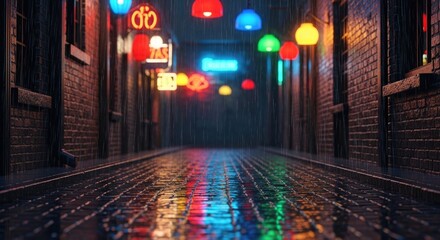Neon Alleyway - A Vibrant Nighttime Scene.