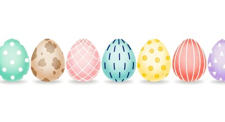 Obraz premium Row of colorful easter eggs isolated on white background