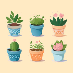 Obraz premium Assorted desert succulents and cactus in blue patterned pot set illustration plant for modern home office decor