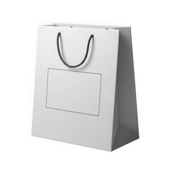 A large, white, empty shopping bag with two handles and a flat base.