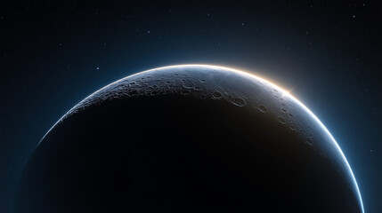 Naklejka premium Minimal Crescent Moon with Soft Glow in Deep Space