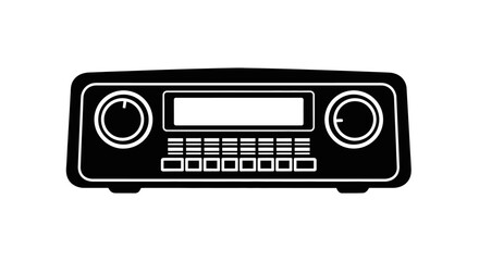 Obraz premium Black and white illustration of a car stereo system with buttons and dials.