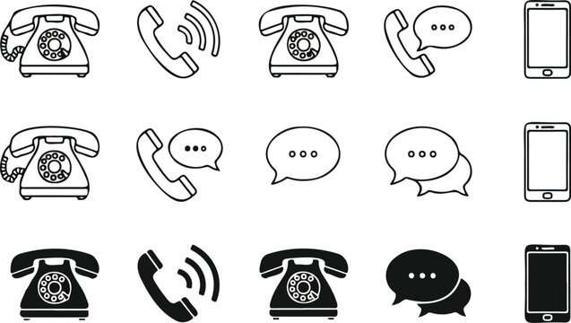 Phone icon set. Contact us symbol. Telephone call sign. Cell phone, ringing phone pictogram isolated on white background. Vector illustration