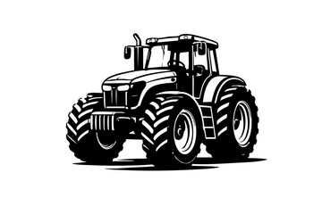 Obraz premium Solid black and white vector illustration of a modern farm tractor