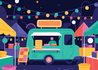 Obraz premium Food Truck Cartoon Vector Illustration Creative Design Template 