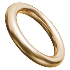 Gold torus ring perspective abstract shape and glossy metallic geometric graphic art object, 3d illustration