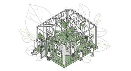 Fototapeta premium Greenhouse with Plants and Metal Frame.