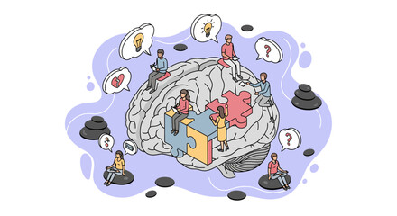 Naklejka premium People inside a brain illustration.