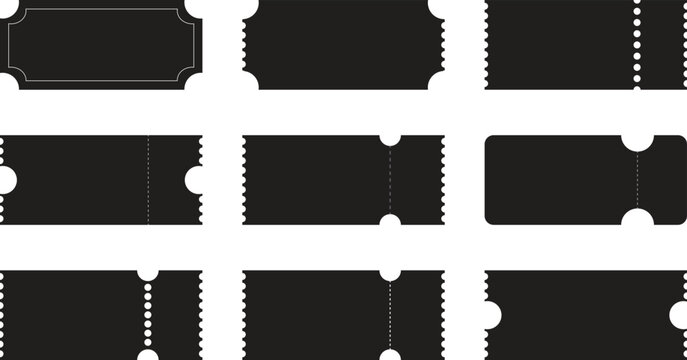 Collection of blank black ticket and coupon templates.