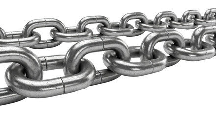 Obraz premium Close-up of a thick, silver metal chain against a white background