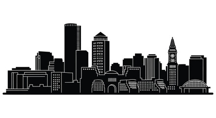 Obraz premium A striking black cityscape featuring various architectural landmarks and a distinct skyline silhouette high quality professional detailed modern