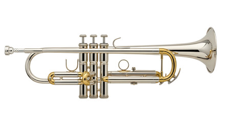 Obraz premium Professional Silver and Gold Trumpet, Isolated Subject for Music and Performance Graphics
