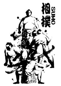 Sumo Wrestlers &ndash; Multiple Poses and Actions Illustration
