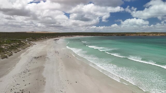 Fishery Bay, Sleaford, South Australia &ndash; 4K Aerial Drone Footage of Turquoise Waters, White Sand Beach and Rugged Eyre Peninsula Coastline in Lincoln National Park. 