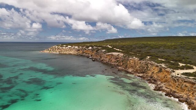 Fishery Bay, Sleaford, South Australia &ndash; 4K Aerial Drone Footage of Turquoise Waters, White Sand Beach and Rugged Eyre Peninsula Coastline in Lincoln National Park. 