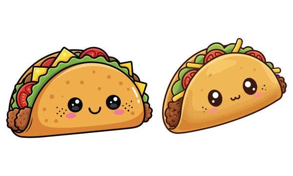 A fun and colorful collection of taco cartoon vectors featuring adorable characters with happy faces, sombreros, and playful poses