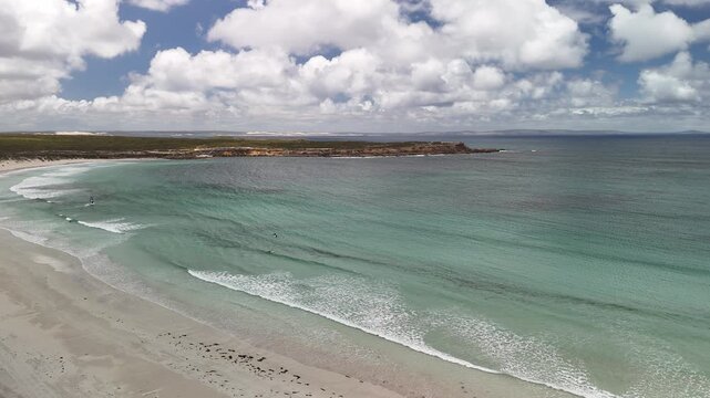 Fishery Bay, Sleaford, South Australia &ndash; 4K Aerial Drone Footage of Turquoise Waters, White Sand Beach and Rugged Eyre Peninsula Coastline in Lincoln National Park. 