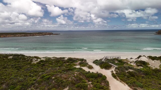 Fishery Bay, Sleaford, South Australia &ndash; 4K Aerial Drone Footage of Turquoise Waters, White Sand Beach and Rugged Eyre Peninsula Coastline in Lincoln National Park. 