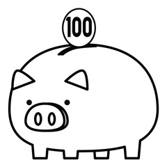 100円玉を貯金するブタの貯金箱のイラスト © marupanda