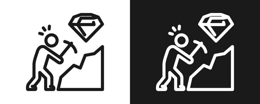 Hardwork Icon Set Outline In White And Black Background