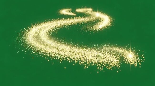 Pixie dust sparkle trail, looping path with intense shimmer and bokeh, magical and enchanting, isolated on a solid chroma key green background