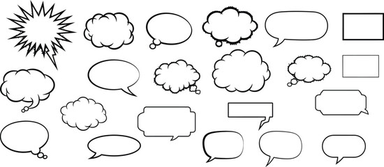 Fototapeta premium A comprehensive collection of black and white cartoon speech bubbles and thought bubbles for comic book design