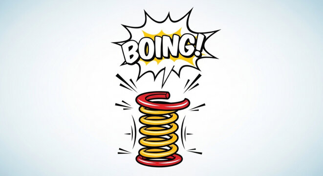 Vibrant comic book style spring with boing speech bubble on white background dynamic action scene
