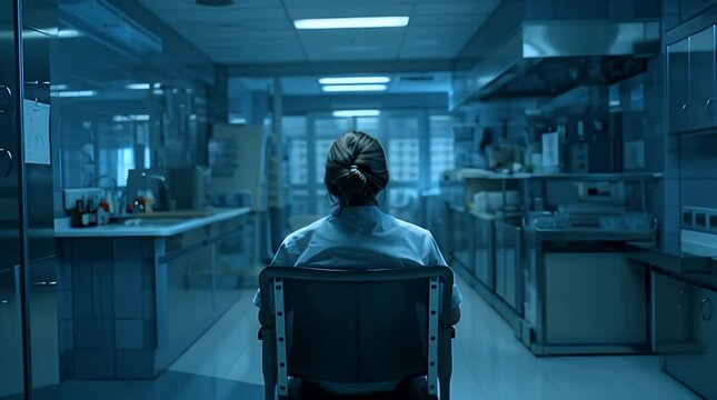 Woman Sitting in Laboratory Office Chair.