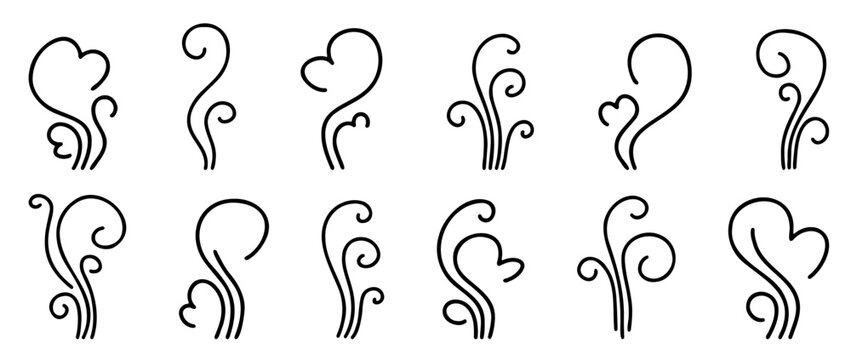 Clean smoke and steam shapes for logos, symbols and icons. Fits coffee, tea, aroma, scent and heat concepts.