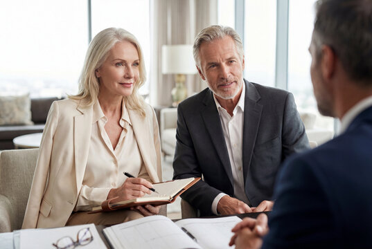 Senior couple meeting with a financial advisor for retirement planning