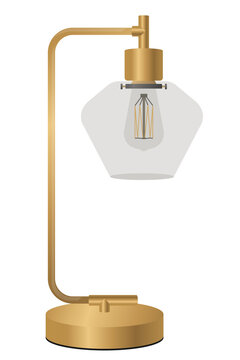 Modern luxury gold table lamp with clear glass shade and Edison bulb vector