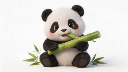 Adorable Baby Panda Cub Enjoying a Bamboo Snack