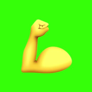 Animated arm flexing muscle on green screen background