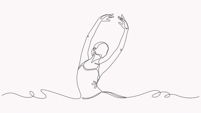 Animation of woman ballet dancer. Continuous line drawing of woman ballet dancer