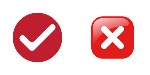 Obraz premium Red checkmark and cross symbols isolated on transparent background