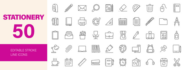 School stationary icon set. Editable line icons. Vector illustration. © Dear Lala